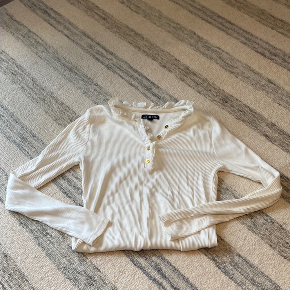 Old money J Crew 2023 White Ribbed Long Sleeve Top
